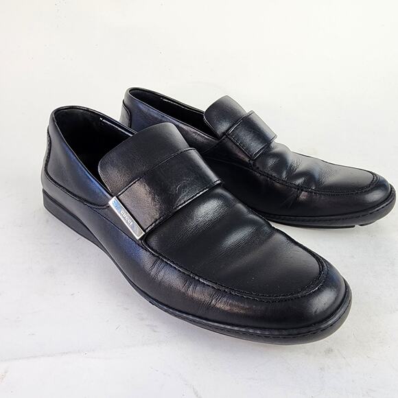 Gucci Black Leather Loafers Women's 6 Round Toe Slip On Shoes - Picture 1 of 8